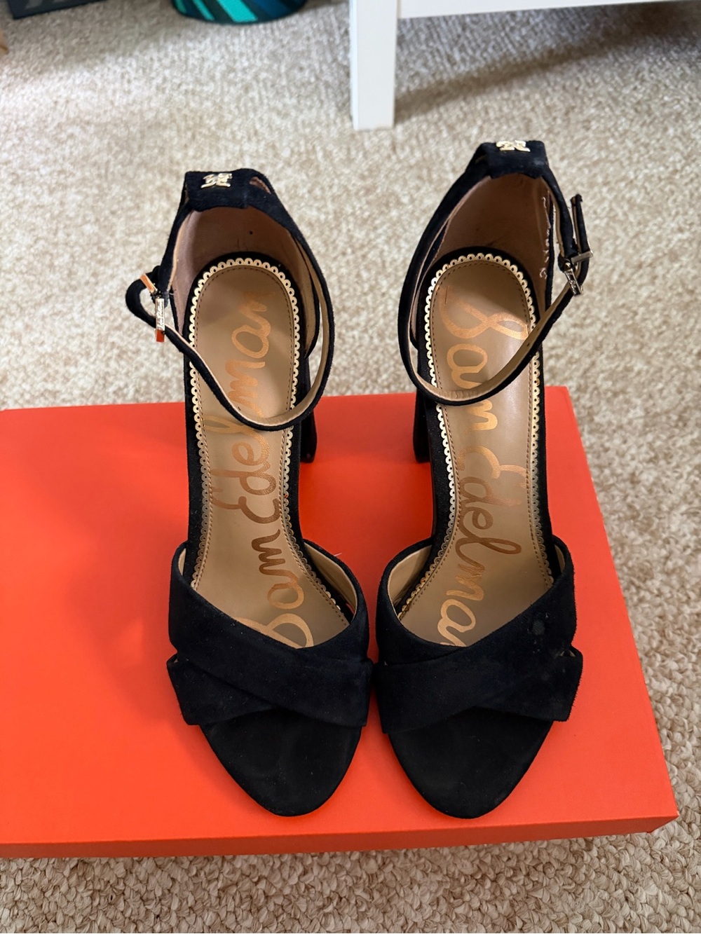 Sam Edelman Black Suede Knotted Ankle-Strap Block Heels